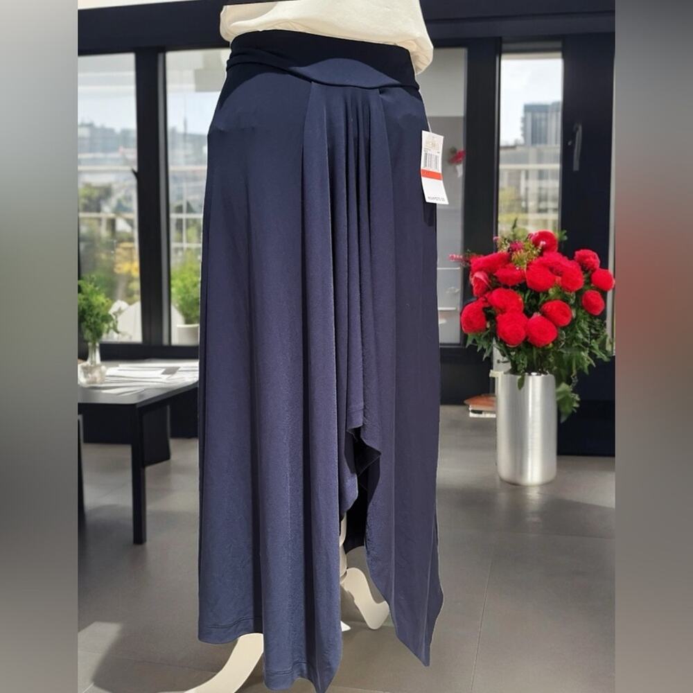 NEW Michael Kors Hi Low Asymmetrical Gathered Waterfall Jersey Skirt Navy XS NWT - Picture 7 of 16